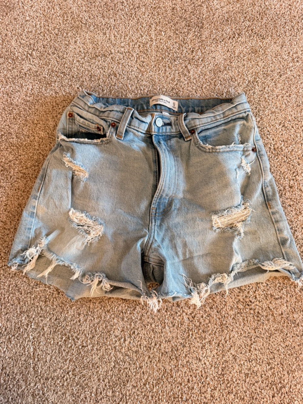 Abercrombie & Fitch Light Blue Distressed Denim Shorts